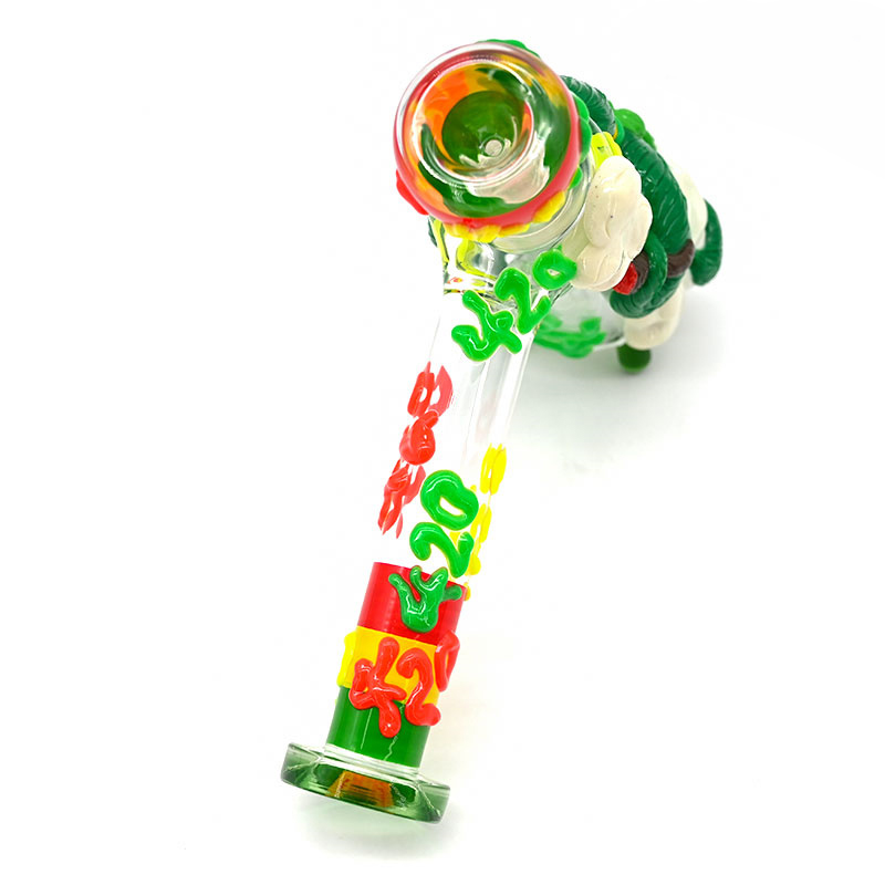 7.9in,Glass Hammer Water Pipe,Glow In Dark,Glass Bong,Glass Hookah,Hand Painted,Smoking Accessaries