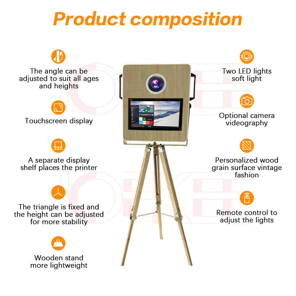 Portable Wooden Photo Booth 15.6 inch Touch Screen DSLR Camera Photo Booth Selfie Machine for Weddings Parties Events With Flight Case
