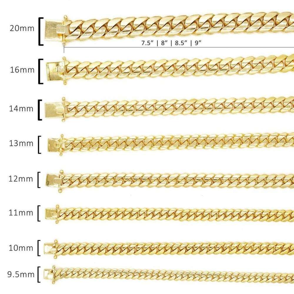 Mens Gold Chains Necklace 4-20mm Flat 10k/14k/18k Yellow Solid Heavy Gold Cuban Link Chains