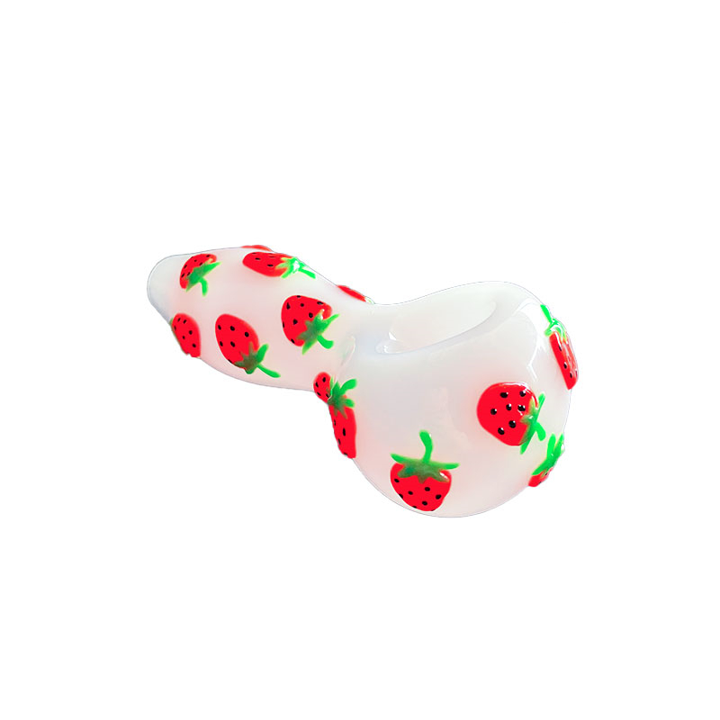 1pc,4in Colorful Hand Drawn Glass Water Pipe,Cute Strawberry Pattern With Glow In Dark,White Jade Pipe,Borosilicate Glass Bong,Glass Hookah,Smoking Ac