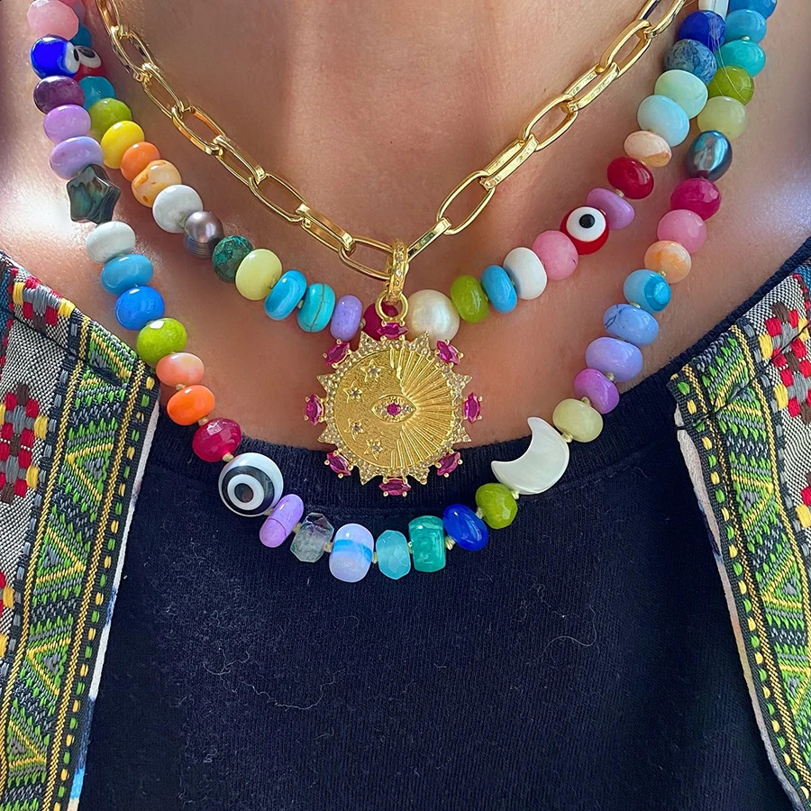 Natural stone womens collar ultimate cool childrens strand semi face bead antique gold-plated necklace 241017