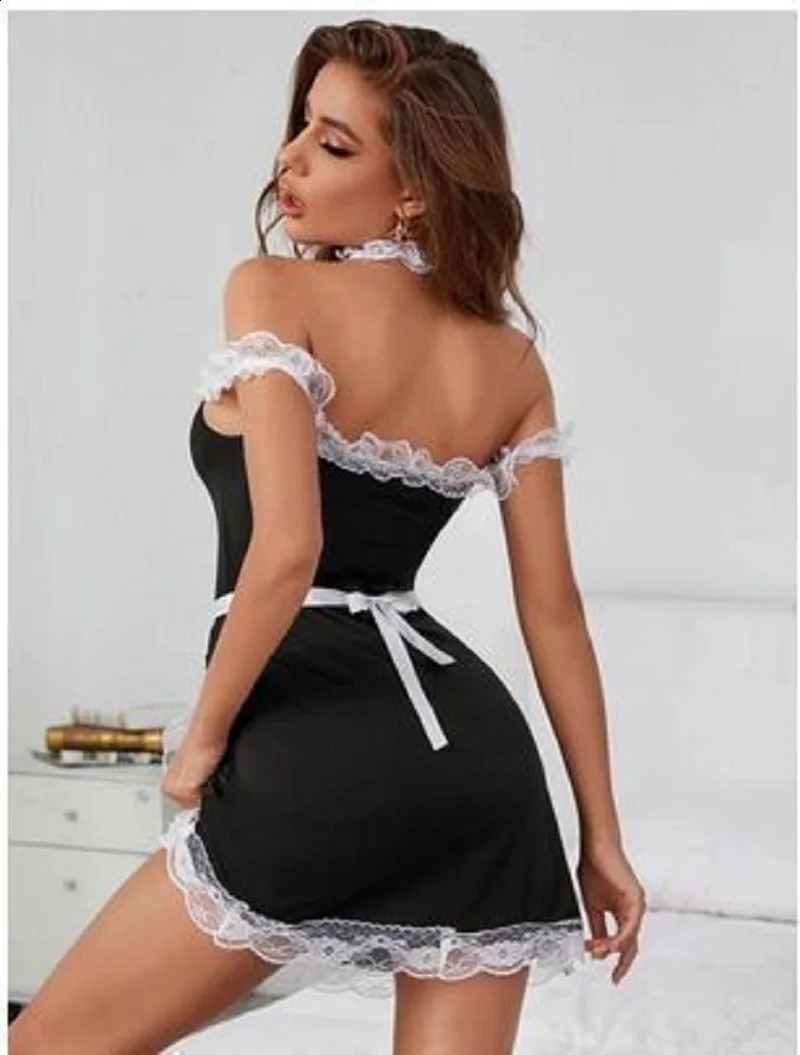 Porno Sexi Lenceria Erotic Maid Roleplay Costumes Sexy Uniform Lingerie Erotic Underwear Suit Backbare Dress Adults Sex Apron 240315