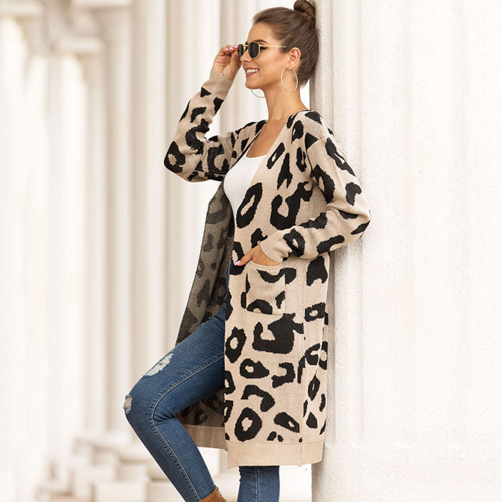 2024 Ebey Purchase Leopard Print Knitted Jacket Cardigan Women's Sweater