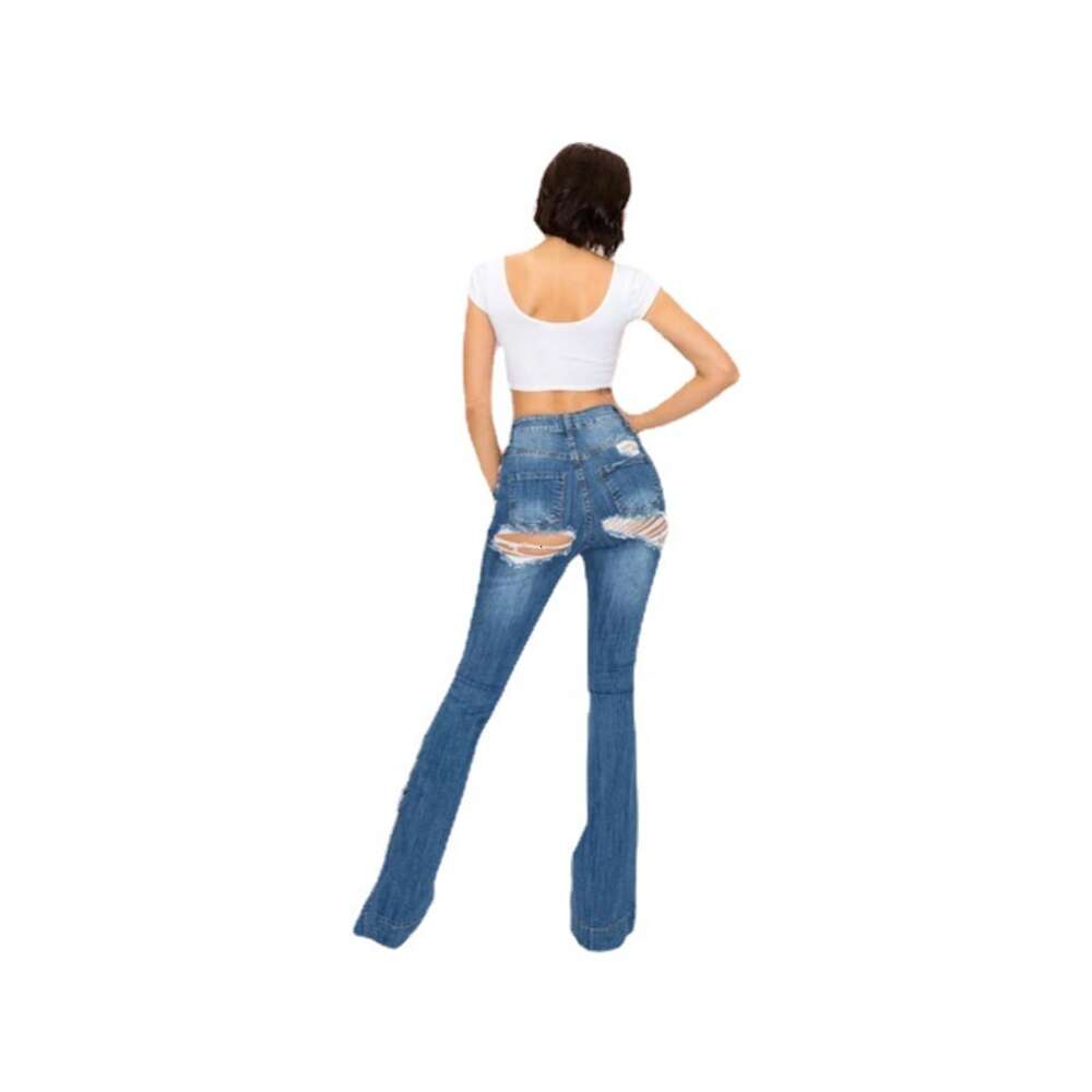 2024 Spring and Autumn New Hot Selling Elastic Micro Horn Jeans Women's Wide Leg Lace Long Pants