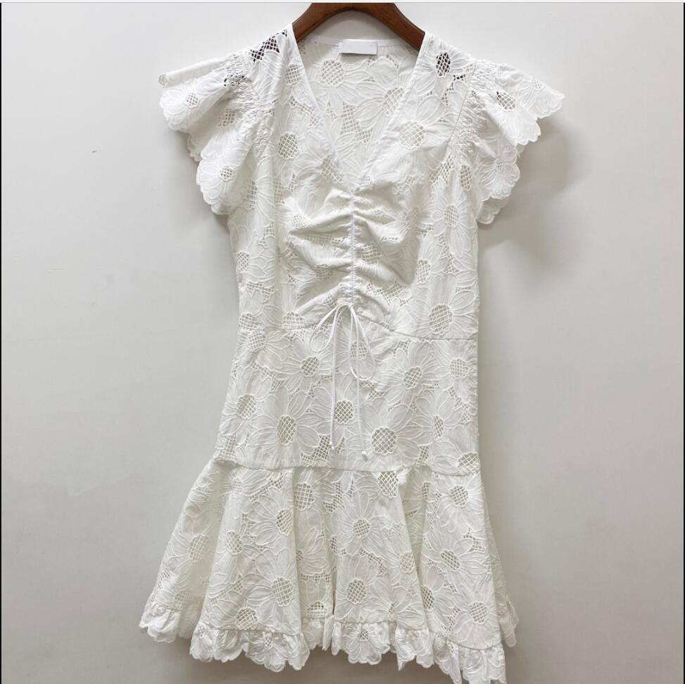 French dress 24 new sand/ro first love white lace temperament V-neck tie up slim fit waist slimming dress