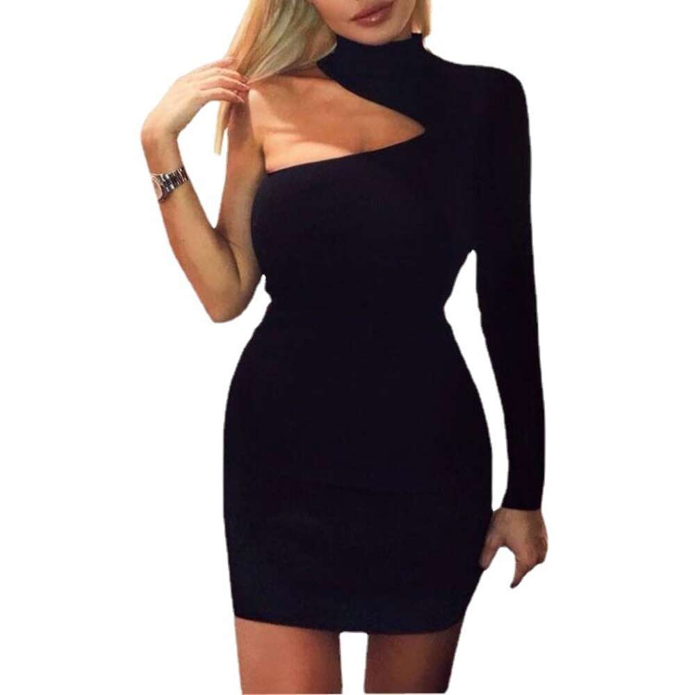 2024 Women's Sexy Oblique Shoulder Hanging Neck Single Sleeve Dress