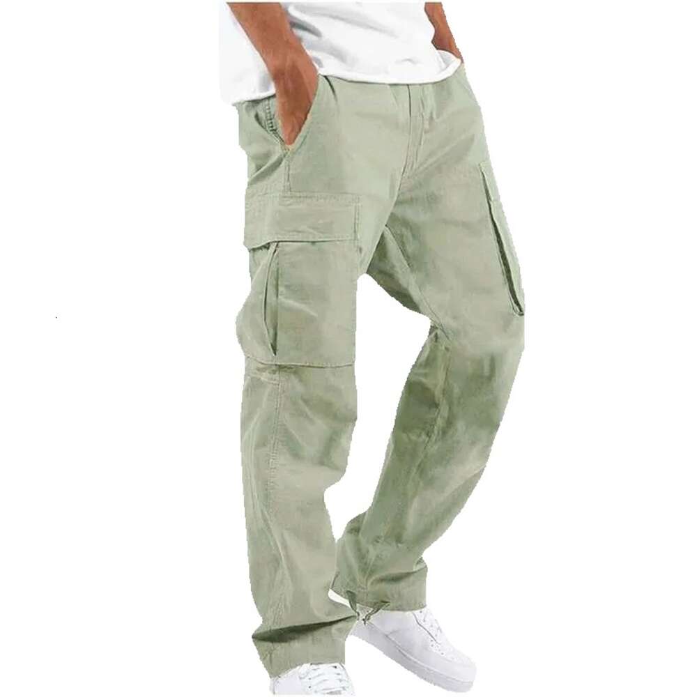 Men's Pants Outdoor Mens Cargo Black Cotton Pure Color Overalls Streetear Men Straight Trouser Pocket Sweatpants 5XL