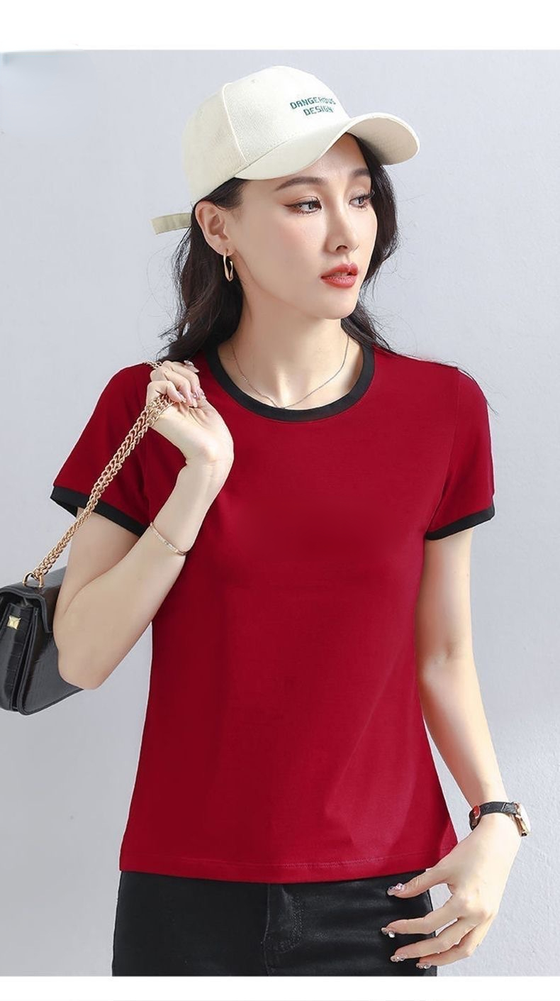 Polo women's 2026summer new round neck short sleeve foreign style versatile plus size women's T-shirt casual sports base top