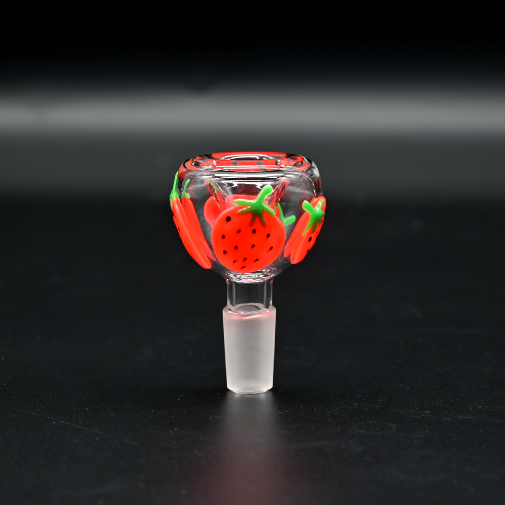 Borosilicate Glass Pipe Accessories,Luminous Hand Drawn Cute Strawberry Pattern,14mm Male Glass Bowl,Smoking Accessories, 6.5cm/2.5in