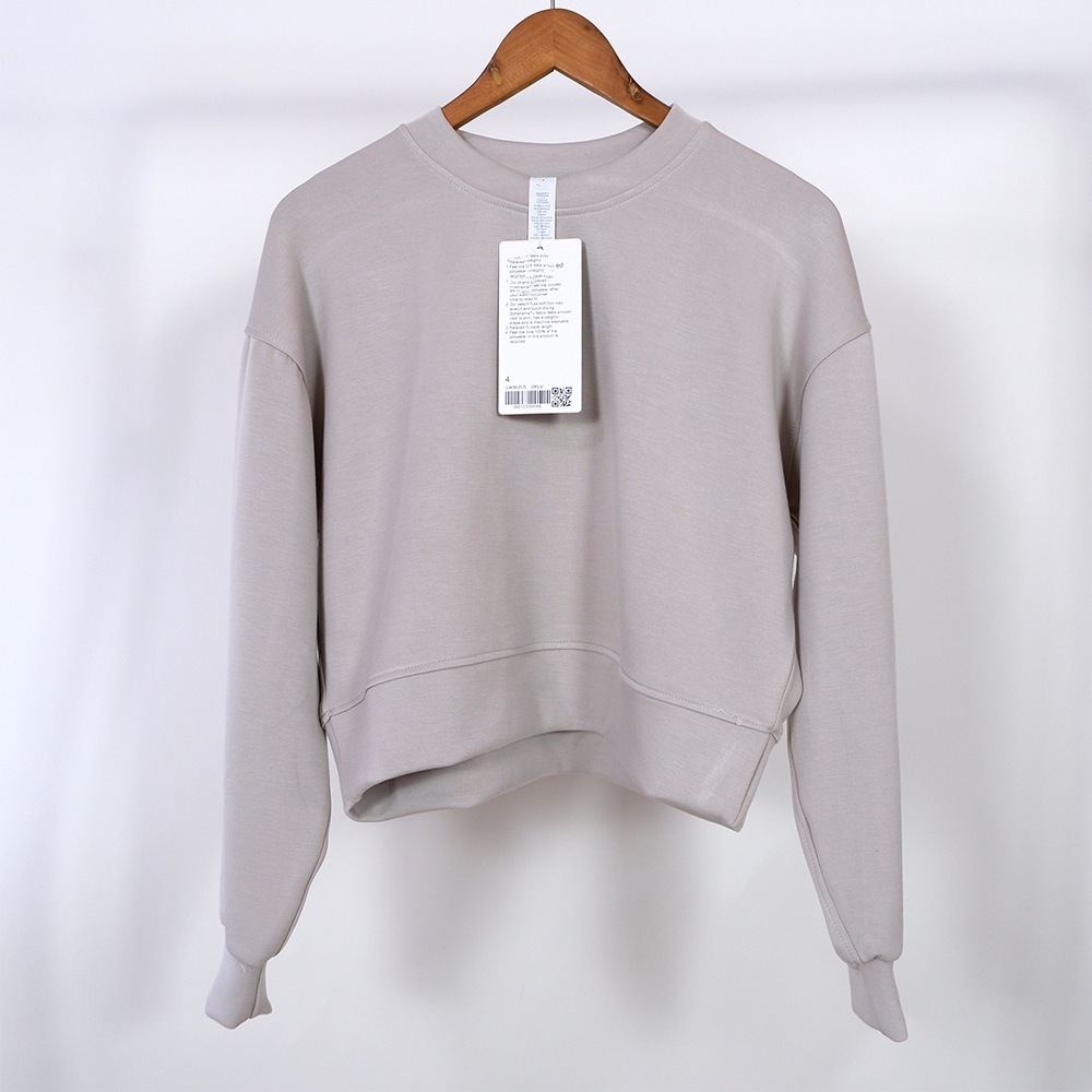 New Casual Loose Hoodies Women Oversized Round Neck Sweater Long Sleeve Crop Top Sport Cycling Tops Fitness Workout Gym Clothes Running T-shirts Sport