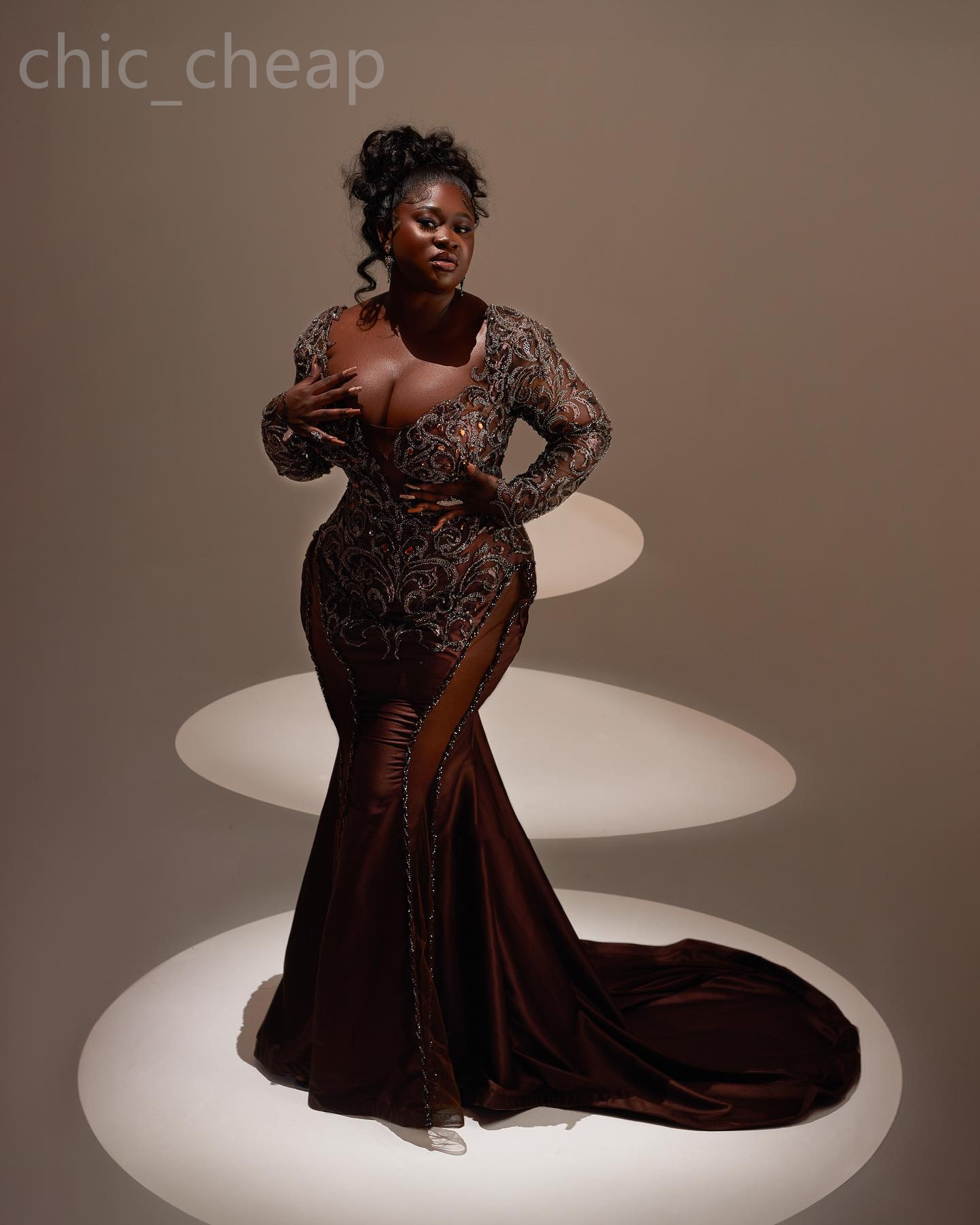 Ao Ebi Illuion Brown Mermaid Prom Dre Lace Crytal Evening Formal Party Second Reception Th Birthday Engagement Gown Dree Robe De Soiree ZJ 6660306