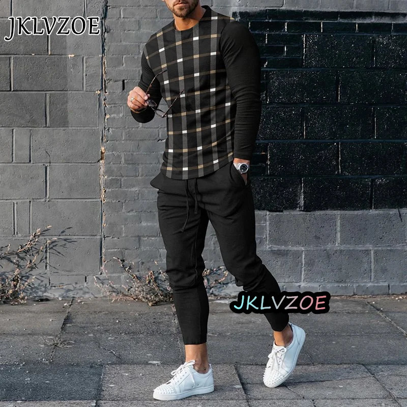Mens 2 Piece Set Tracksuits 3d Print Long Sleeve Tshirt Trouser Set Sport Casual Male Oversized Men Clothing Track Suit Set 240305