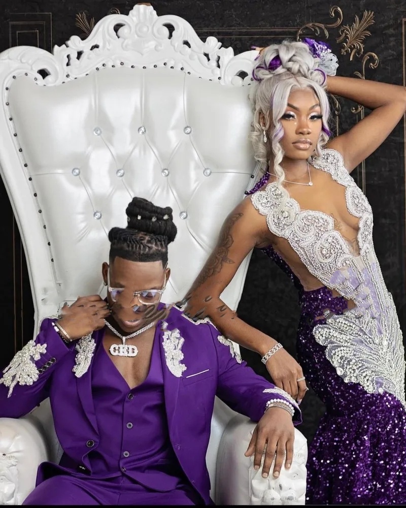 Stunning Purple Prom Dresses For Black Girls Sheer Neck Crystal Sequin Mermaid Party Gowns Long Birthday Outfits