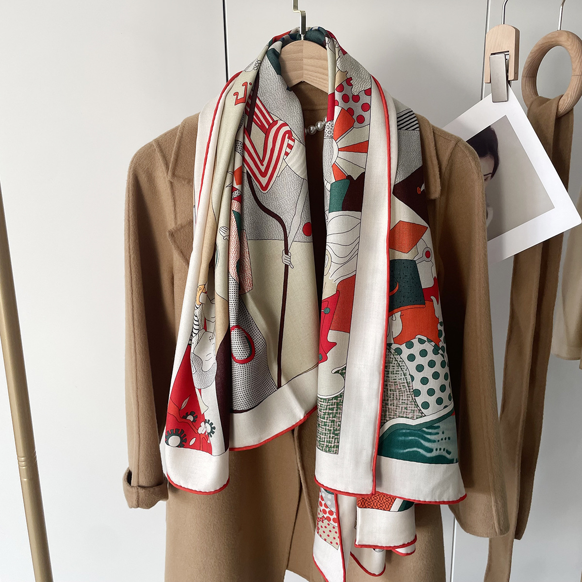 High-End Velvet Winter High-End Silk Wool Scarf Womens Cashmere Feel Warm Scarf Duplex Printing Girls High-End Scarf