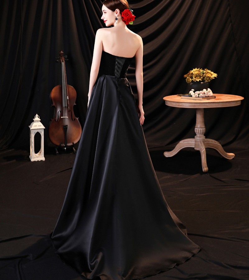 Black Long Prom Pageant Dress 2024 Sweetheart Sleeveless Top Velvet Lace Up A-line Women Formal Prom Birthday Gown Robe De Soiree