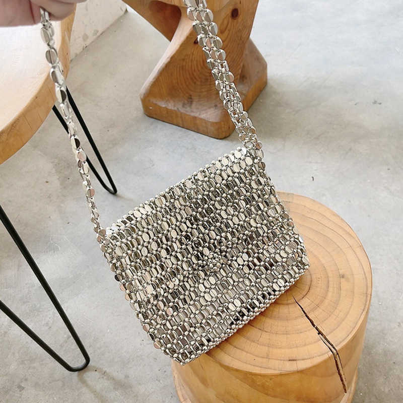 Shoulder Bags Fashionable and Personalized Metal Small Bag Hollowed Out Handbag Niche Design Handmade Women s Glittering Sequin Bag 240318
