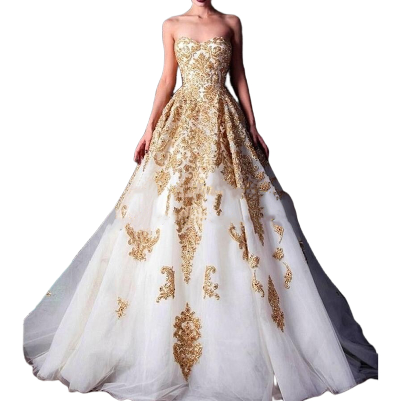 Princess A Line Wedding Dresses Sweetheart Neck Gold Lace Appliques Beaded Floor Length Vintage Bridal Reception Gowns Sleeveless Corset Plus Size Bri