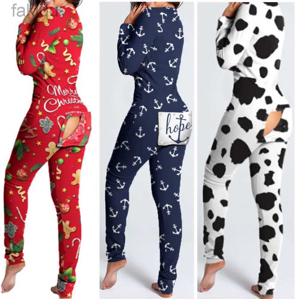 Sexy Pyjamas VEIKEEY Love Heart Sexy Pyjama Women Jumpsuit Long Sleeve Pyjama Button-down Back Butt Bum Open Ass Flap Jumpsuit 24318