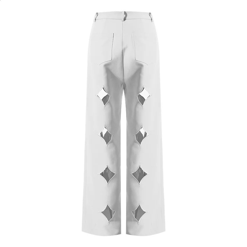 Fashion Star Cut Out Silhouette Solid Blazer Notched Loose Straight Leg Wide Leg Pants Suit Spring Women 240306