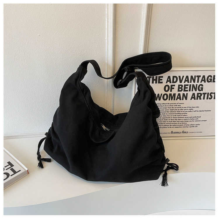 Crossbody Bag Female College Students Class Bag Dual-purpose Ins Japanese Korean Large Capacity Solid Color Canvas Commuting Shoulder Bag 240315