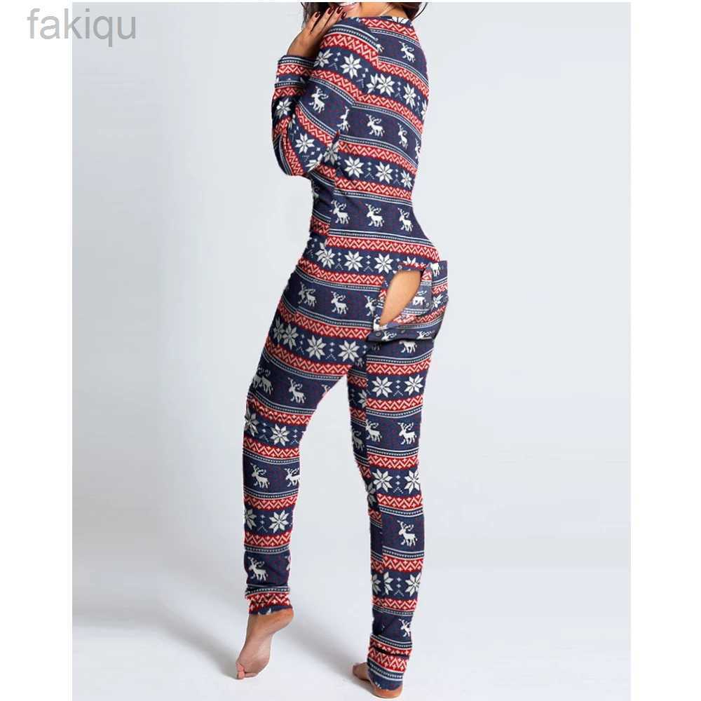 Sexy Pyjamas Women Christmas Onesies With Butt Flap For Adults Sexy Sleepwear Romper Open Butt Pajamas Jumpsuit Xmas Pyjama Long Nightie 24318