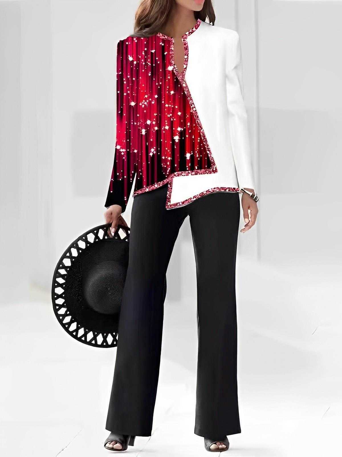 2024 Summer 3D digital Print V-neck asymmetrical fashion casual shirt pantsuit Q240318