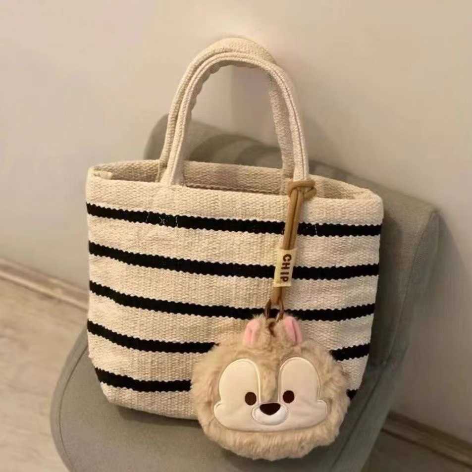 Handmade Woven Small Tote Bag Hand-held Rice Bag for Women Fashionable Versatile Cotton Bag 240315