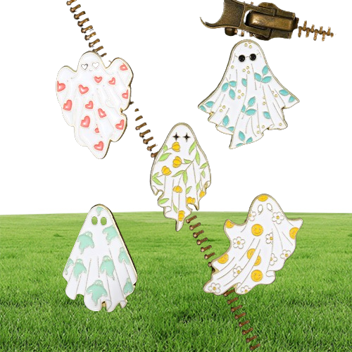 Ghost Enamel Pins Brooches Flower Punk Halloween Funny Cute Metal Badges Custom Lapel Women Kids Gifts Gothic Jewelry