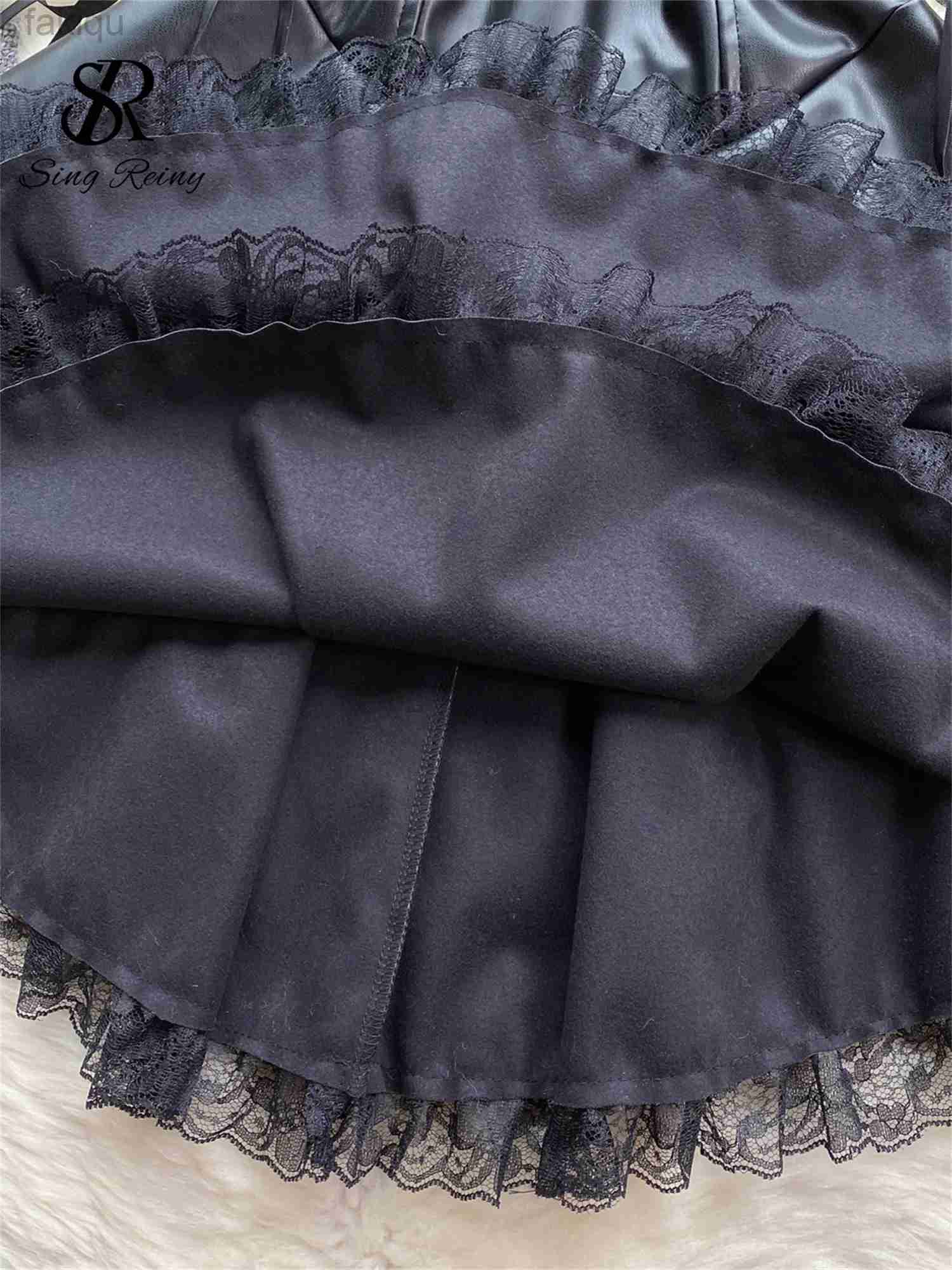 Sexy Pyjamas SINGREINY Leather Splice Lace Nightwear Women Hollow Out Lace Up Sleeveless Zipper Dress Fashion Erotic Cosplay Sexy Pajamas 24318