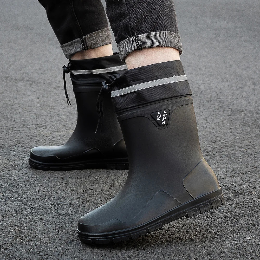 Fashion Mens Tall Rain Boots Work Waterproof Protective Solid Color Rain Boots Men Outdoor Work Rubber Boots Platform Boot 240309