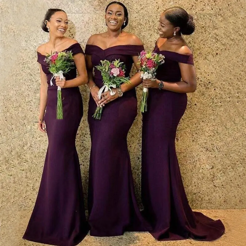 Dark Purple Plus Size Bridesmaid Dresses For Black Girls Saudi Arabic Mermaid Style Satin Wedding Guest Dress Maid Of Honor Gowns 0914