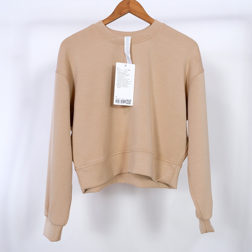 New Casual Loose Hoodies Women Oversized Round Neck Sweater Long Sleeve Crop Top Sport Cycling Tops Fitness Workout Gym Clothes Running T-shirts Sport