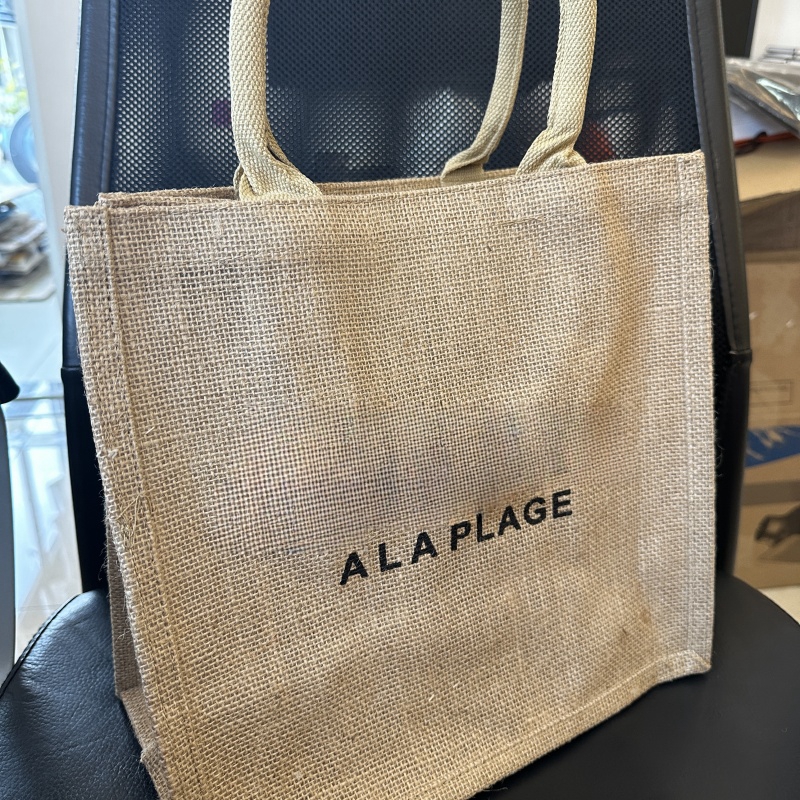 Linen woven shopping open tote bag Black lettering printed beach bag VIP gift - view 3