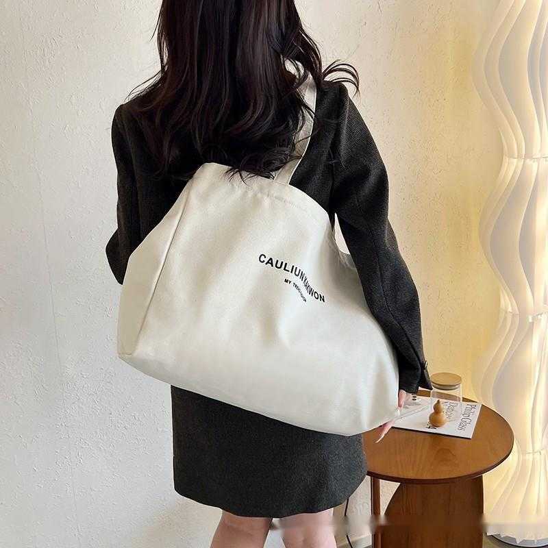Canvas Bag Women Japanese Korean Niche Fashion Leisure Large Capacity Shoulder Bag, College Student Class Handbag 240315
