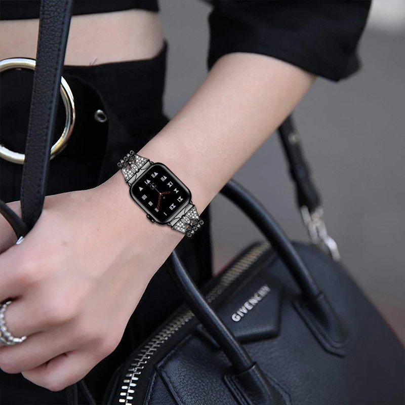 Fhx-15bd For Watch Band 38mm-42mm Women Watch Accessories Bling Diamond Stainless Steel Bracelet for iWatch 6 5 4 3 2 240311