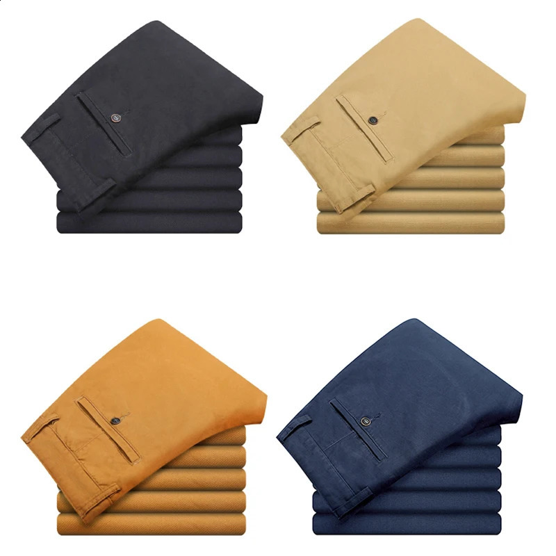 Mens Pants Cotton Casual Stretch male trousers man long Straight High Quality 3 colors Plus size pant suit 42 44 240226