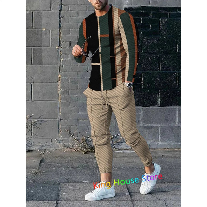 Mens 2 Piece Set Tracksuits 3d Print Long Sleeve Tshirt Trouser Set Sport Casual Male Oversized Men Clothing Track Suit Set 240305