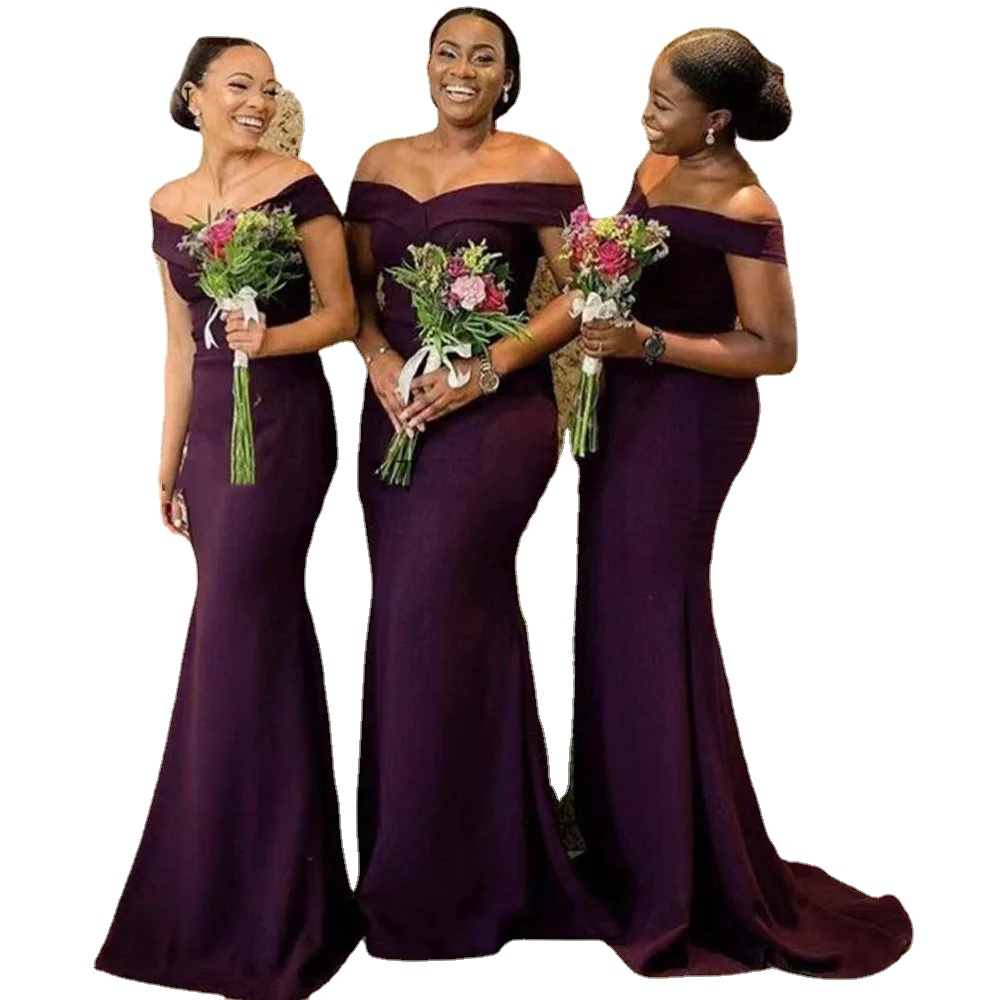 Dark Purple Plus Size Bridesmaid Dresses For Black Girls Saudi Arabic Mermaid Style Satin Wedding Guest Dress Maid Of Honor Gowns 0914