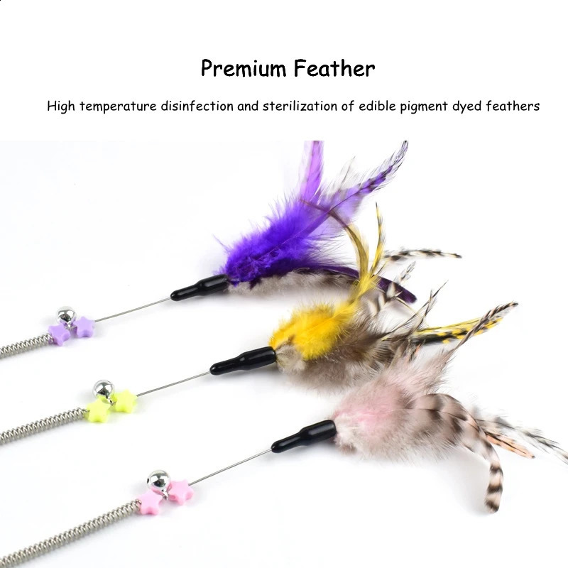 5-50pcs Funny Kitten Cat Teaser Interactive Toy Rod with Bell Feather Toys For Pet Cats Stick Wire Chaser Wand Toy Random Color 240315