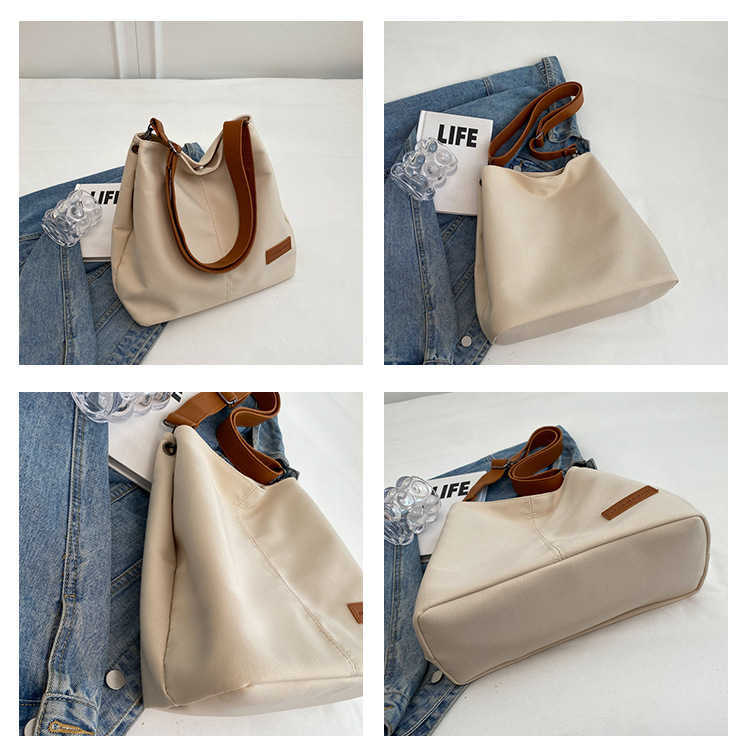 Japanese and Korean Minimalist Canvas Shoulder Bag Women with Large Capacity Diagonal Cross Tote Bag Can Be Printed 240315