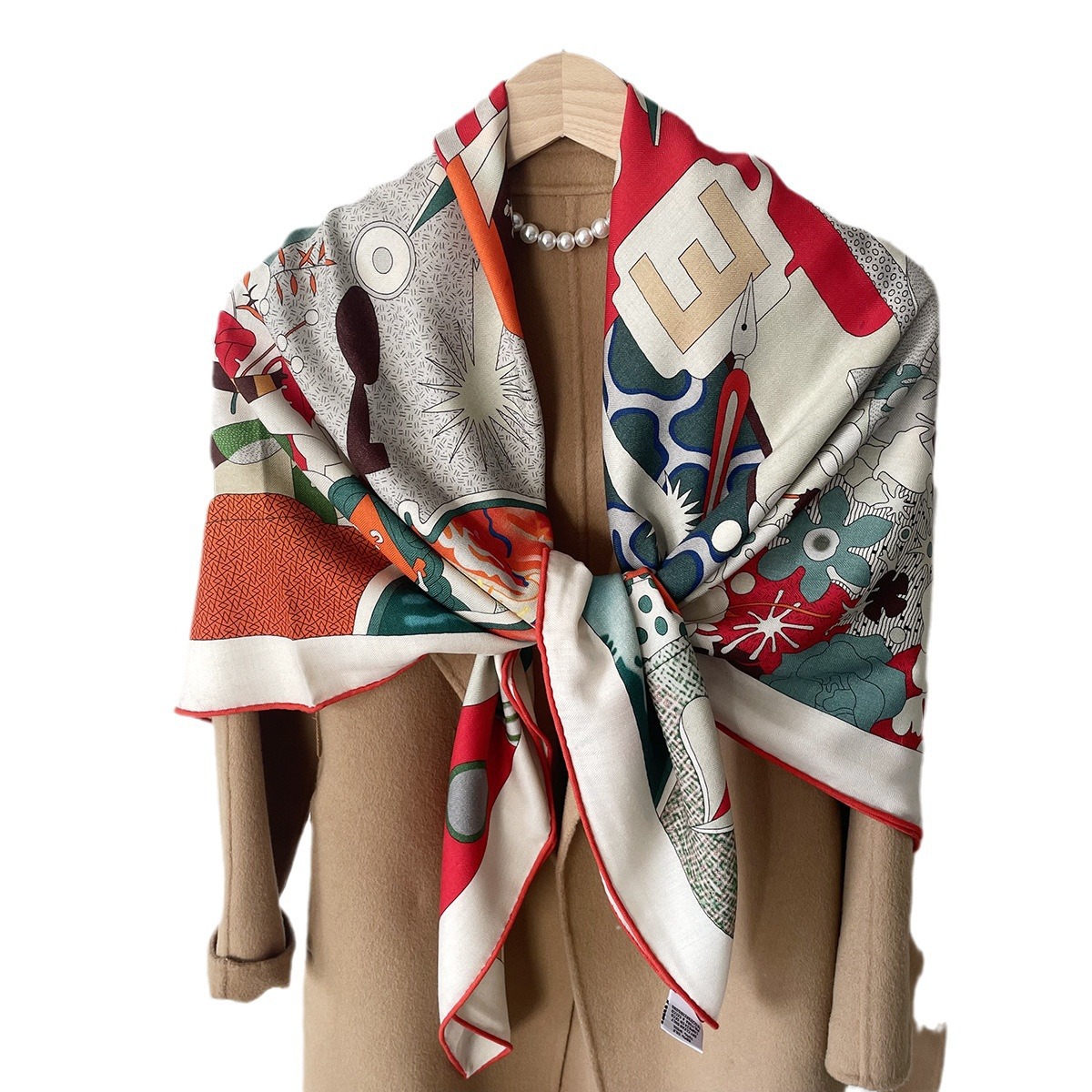 High-End Velvet Winter High-End Silk Wool Scarf Womens Cashmere Feel Warm Scarf Duplex Printing Girls High-End Scarf