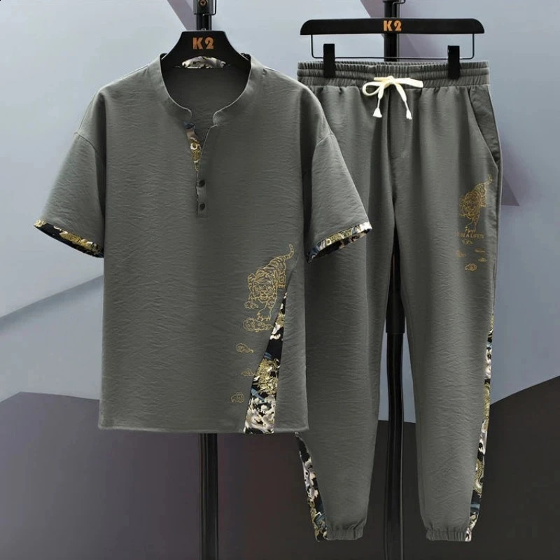 Shirt trousers 2023 summer fashion men shirt Cotton shirts mens sets High quality Two Piece size M4XL TZ0195 240312