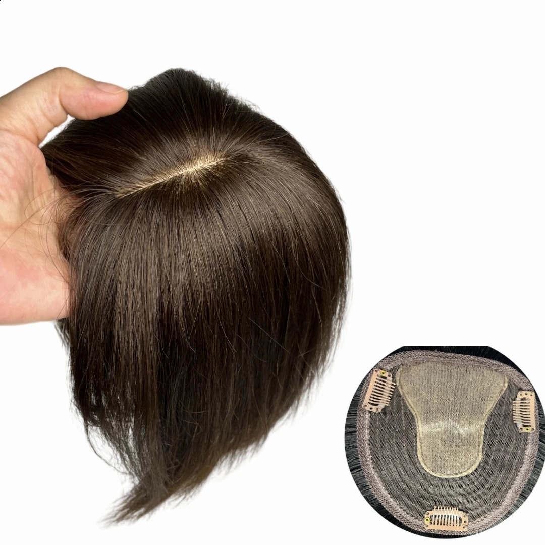Lace Base Human Hair Toppers for Women With Bangs Natural Realistic Scalp Toupee Clip on Hairpiece Hair Topper For Hair Volume 240314
