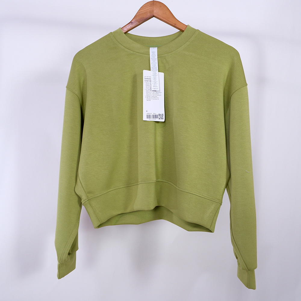 New Casual Loose Hoodies Women Oversized Round Neck Sweater Long Sleeve Crop Top Sport Cycling Tops Fitness Workout Gym Clothes Running T-shirts Sport