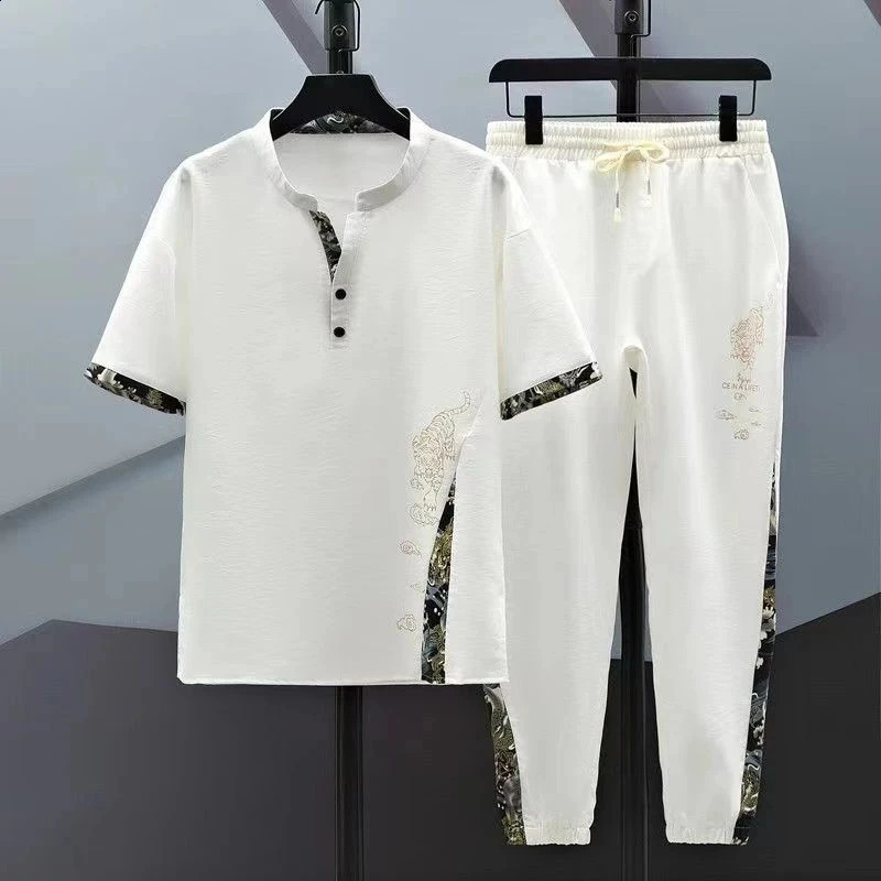 Shirt trousers 2023 summer fashion men shirt Cotton shirts mens sets High quality Two Piece size M4XL TZ0195 240312