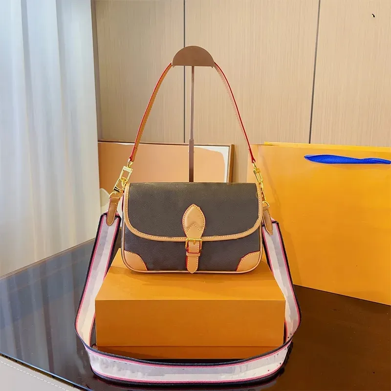 M46049 Women Designer shoulder bags Top Quality New Fashion Handbag Pink Wide Jacquard Strap Cross Body bag Flower Flap Canvas Genuine leather lady Purses M45985