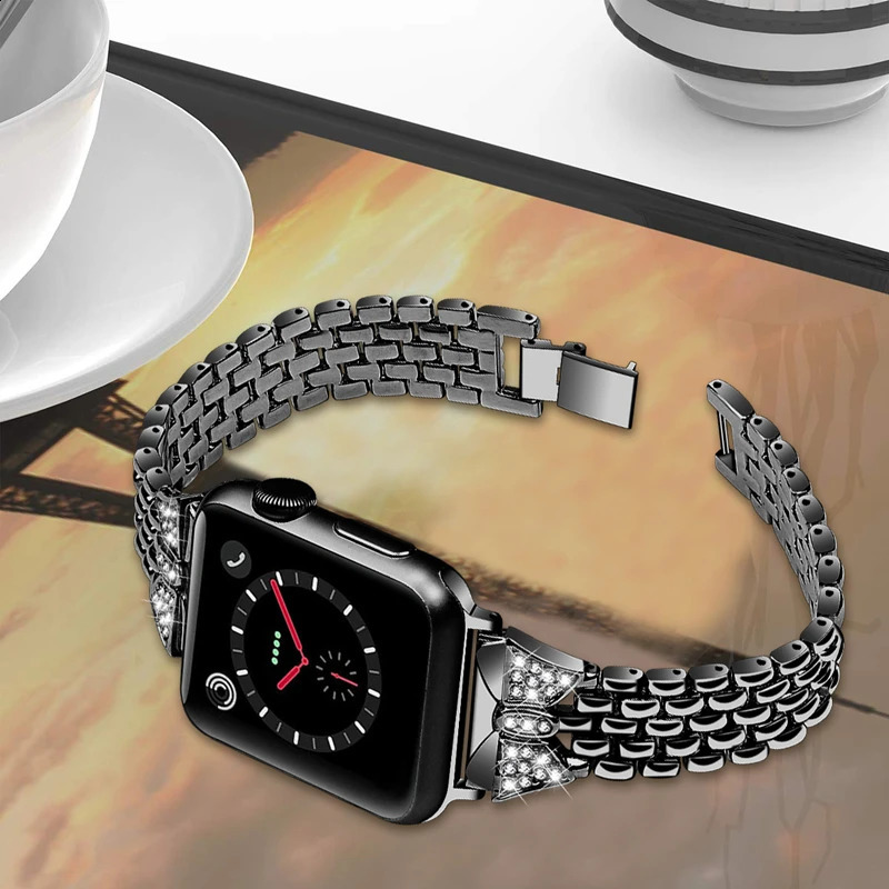 Fhx-15bd For Watch Band 38mm-42mm Women Watch Accessories Bling Diamond Stainless Steel Bracelet for iWatch 6 5 4 3 2 240311