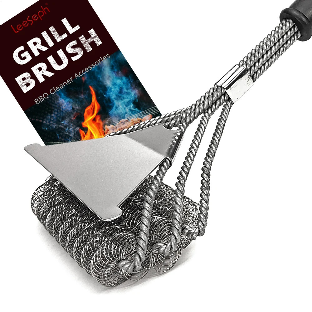 Safe Bristle Free BBQ Grill Brush Rust Resistant Stainless Steel Barbecue Cleaner - Great Grilling Accessories 0708