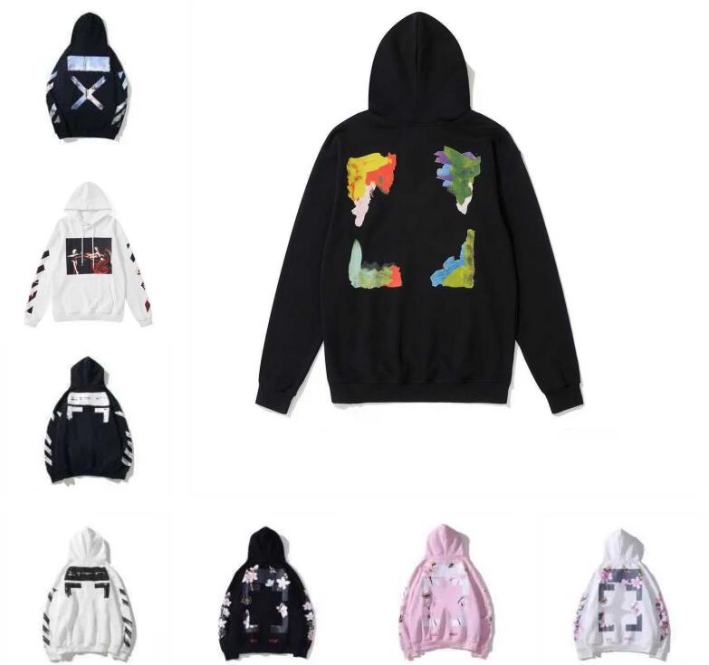 Men's Hoodies Sweatshirts 2023 New Mens Black T-shirts Offs White p Off Style Trendy Fashion Sweater Painted Arrow Crow Stripe Loose Hoodie c23Q
