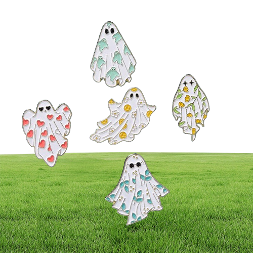 Ghost Enamel Pins Brooches Flower Punk Halloween Funny Cute Metal Badges Custom Lapel Women Kids Gifts Gothic Jewelry